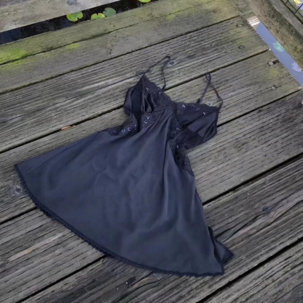 Black silk slip